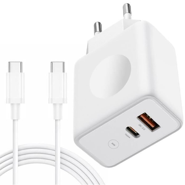 30W 2-ports hurtigoplader + 20W 1M USB-C til USB-C-kabel til iPhone 15 Pro Max - iPhone 15 Plus - iPhone 15 Pro - iPhone 15