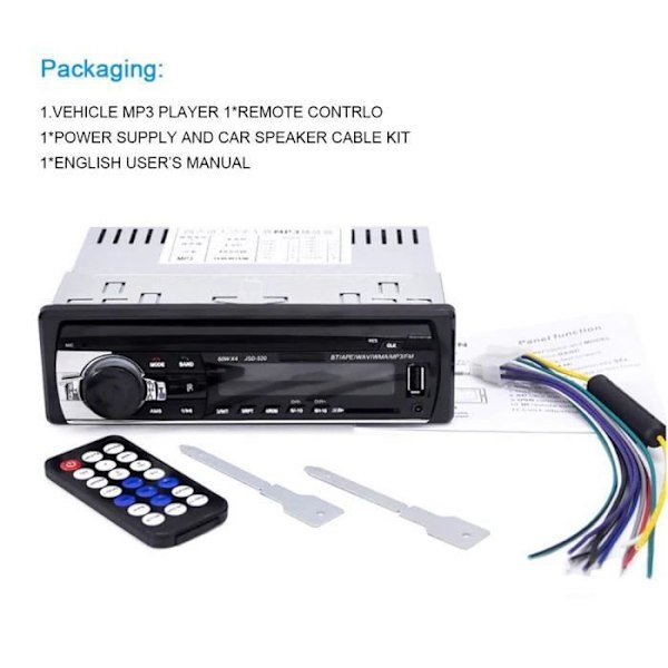 Bluetooth-autoradio, 4x60W bilradio Stereo Video FM-radio, MP3-spelare USB-SD-AUX Handsfree med fjärrkontroll