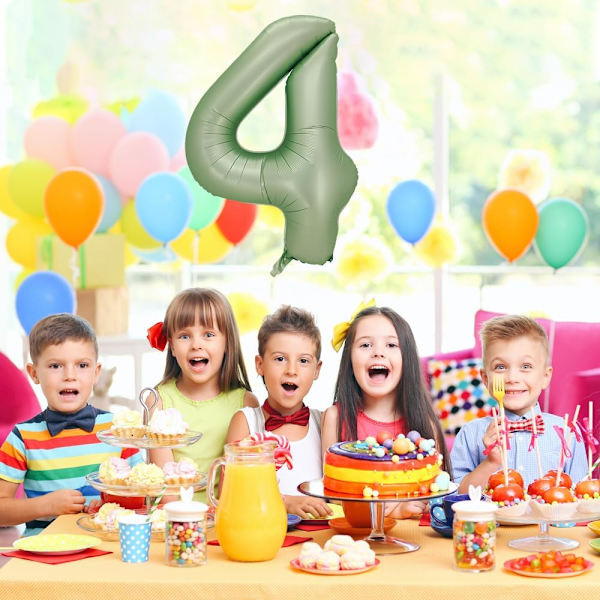 Nummer 4 Ballong, Store Tallballonger 40 tommer, 4-årsdagsfest Dekorasjoner Fjerde Bursdagsskilt Dekor, Salviegrønn
