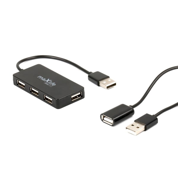 Maxlife Home Office USB 2.0-hub USB - 4x USB 0,15 m + kabel 1,5 m, Sort 100