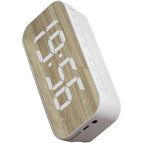 LED Mirror Alarm Clock, Digital Speaker Alarm Clock, USB Charging Digital Time Display Desk Wireless Bedside Clock for Bedroom Home Office White-FA- White
