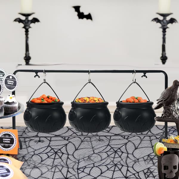 Halloween Party Decor Set - 3 Black Cauldron Serving Bowls on Stands-FA-
