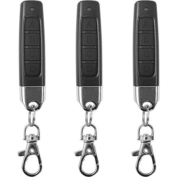 3 stk Universal Garageportåbner Fjernbetjening, Garage Fob Nøgler, Trådløs Sort Fire Knapper Garageport
