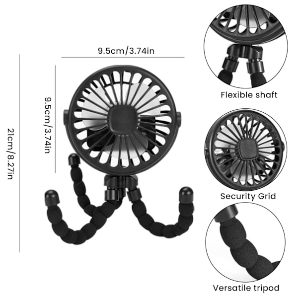 Børnevognsventilator, Mini bærbar børnevognsventilator, håndholdt ventilator med natlys klemme USB genopladelig, til bil/barnevogn/cykel/camping Pink