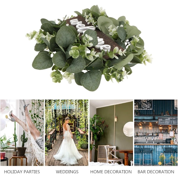Konstgjord Eucalyptus Krans Löv Gren Girlang Välkommen Skylt