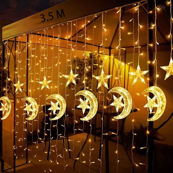 Eid Ramadan LED-gardinlys Fairy Lights EU-kontakt warm white