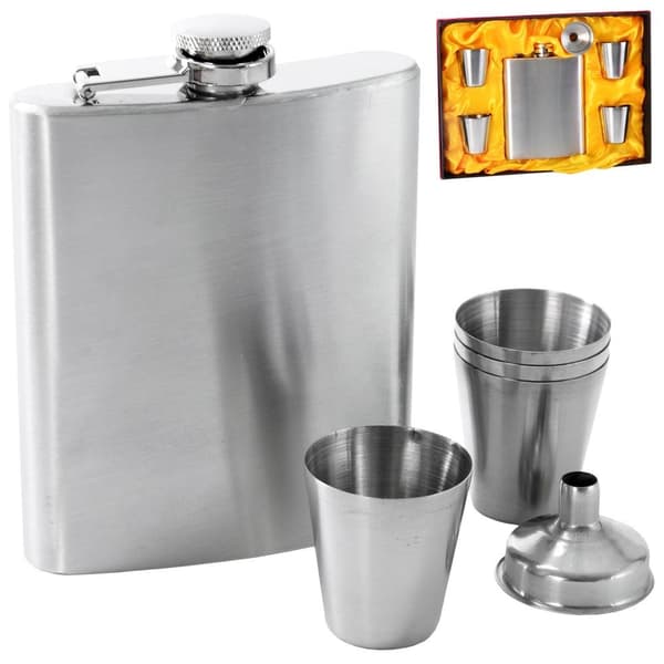Luxury Set: Hip Flask, 4 Shot Glasses & Funnel in Gift Box-FA- 210