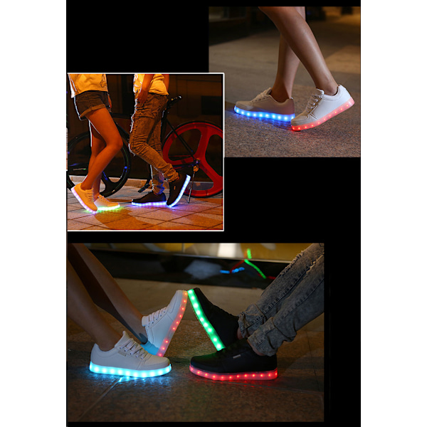 USB-ladbare Lysende Sko Sport LED Sko Dansesko Hvit 42 White