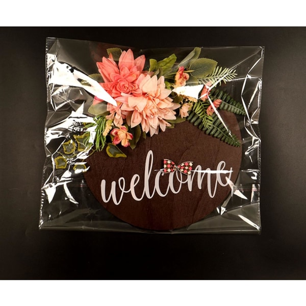 Round Wooden Welcome Wall Plaque with Artificial Green Dahlia