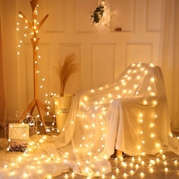 LED Ball Garland Lights Fairy String Lamp VARM HVIT