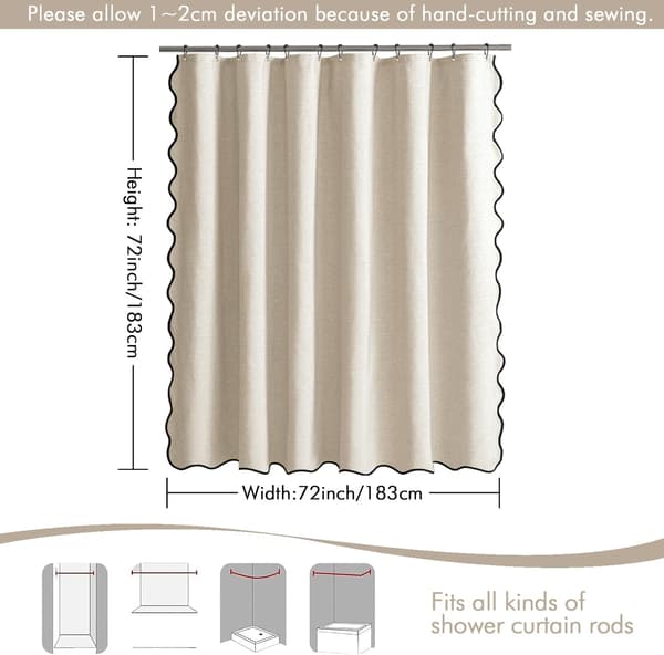 Beige texturerad duschdraperifoder med 12 metallkrokar, 72x72 tum-FA-