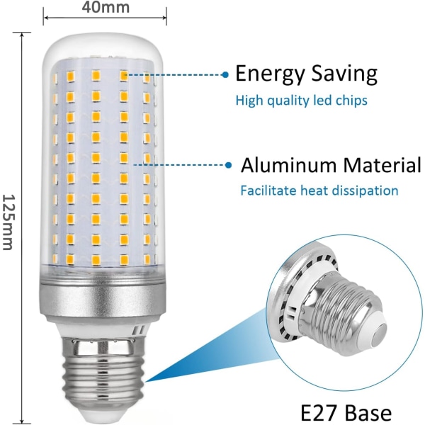 E27 led majslampor 20w, AC220V, 2200LM varmvit 3000K, ej dimbar, 200W ekvivalenta halogenlampor för taklampor, taklampor, 3 st.