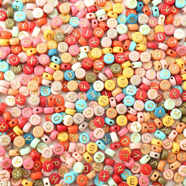 1000 alfabetperler, akrylperler, 4x7 mm gull alfabet A-Z