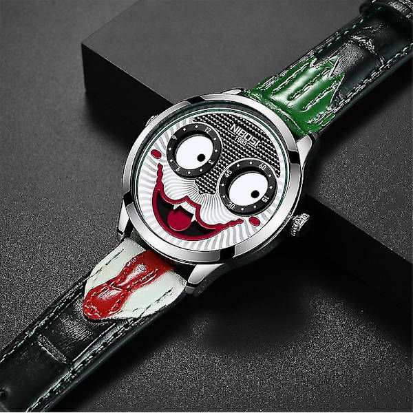 Herre Ur Stor Skive Joker Kvarts Armbåndsur Læder Vandafvisende Clown Ansigt Design