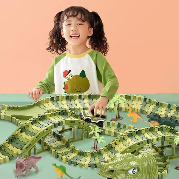 Stor Bilbane for Barn - Dinosaurie green 1390