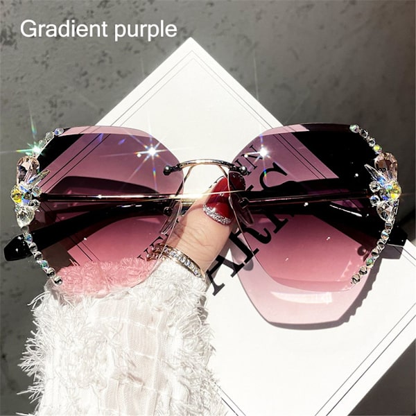 Rhinestone-aurinkolasit kehyksettömät aurinkolasit Gradient purple