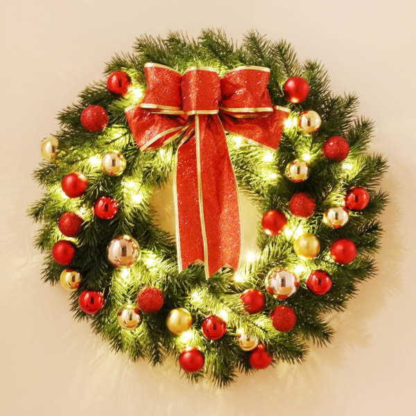 Christmas Front Door Wreath, 30 Led Lights Battery Operated