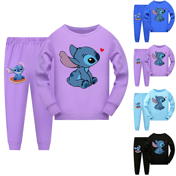 2st Barnpyjamas Stitch Långärmad Tröja Set Nattkläder - Lila purple 140cm