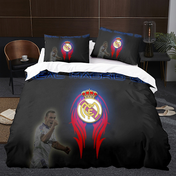 Real Madrid Klub Emblem enkelt bomuldsdynebetræk og pudebetrækssæt F F 140*210