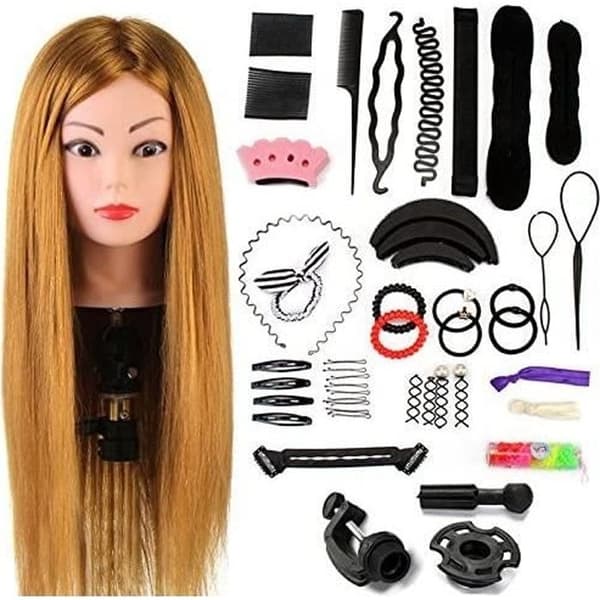 (brun) Neverland Beauty 60cm Øvelseshode Stylinghode Kosmetologi Øvelsesdukke 60% Ekte Hår + Holder &-FA-