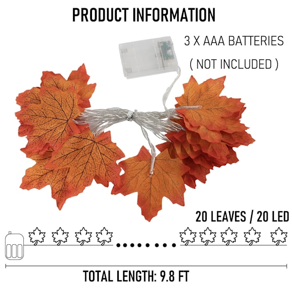 2-pack Thanksgiving Lönnlöv Ljusslingor, totalt 20FT 40 LED Höstlöv Girlang, Thanksgiving Dekorationer för Höstskörd -WQ