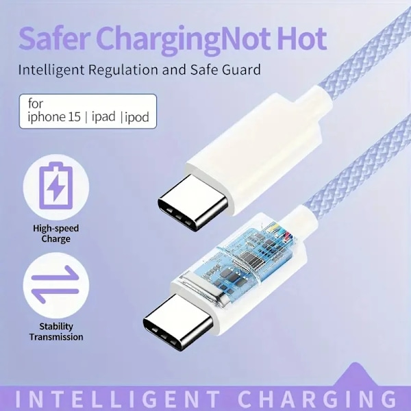 60W 3A USB Typ C till Typ C Kabel Datalinje För Iphone 15 Xiaomi Poco Snabbladdning USB C Kabel Typ C Data Laddningssladd Kabel 20V Lavender