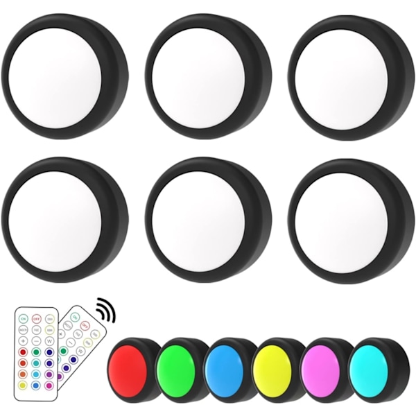 LED-spotlight 6 stk med 2 fjernkontroller RGB Design mange farger black