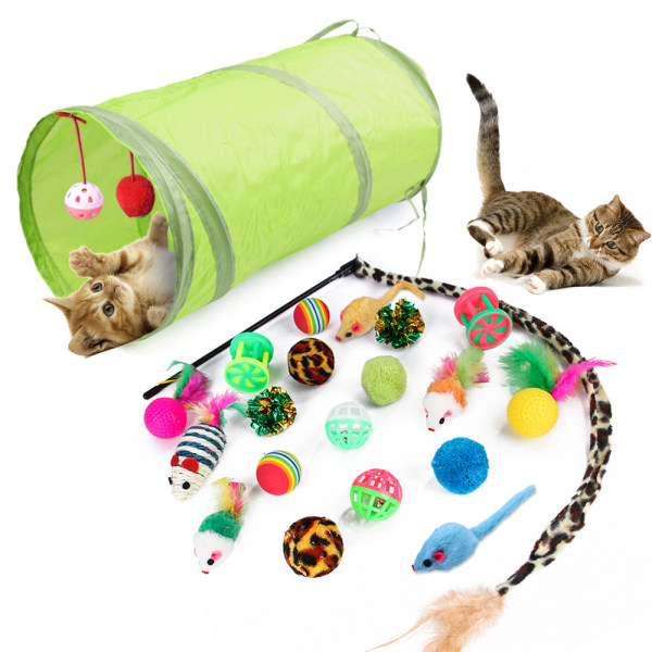 21 ST Kattungeleksaker Set, hopfällbara kattunnlar för inomhusbruk