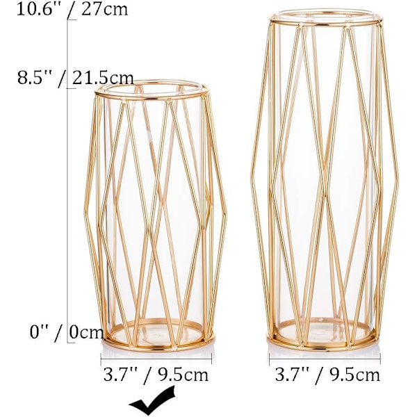Glas Blomster Vase med Geometrisk Metal Støttestativ, Krystal Cl
