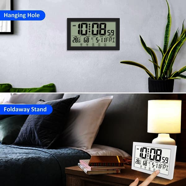 Modern enkel sovrum vardagsrum studie LCD digital display väggklocka röststyrning touch med lysande multifunktionsklocka