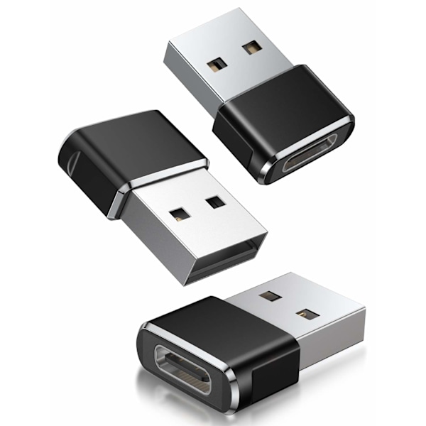 3-pack USB till USB C-adapter, typ C-hona till USB-hane laddningskabelkonverter