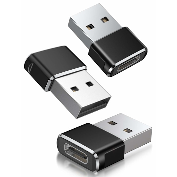 USB till USB C-adapter 3-pack, typ C-hona till USB-hane laddningskabelkonverter