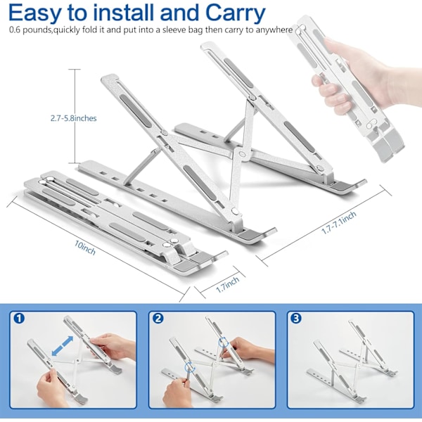 KCVV Laptop Stativ - Justerbar och Fällbar - Aluminium - Med Förvaringsfack - Silver