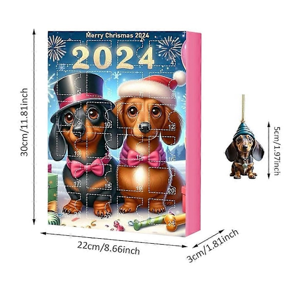 Adventskalender 2024 Jul 24 Dage Nedtælling 2D Akryl Gravhund Hunde Hænge Ornament Blind Box Overraskelsesgave