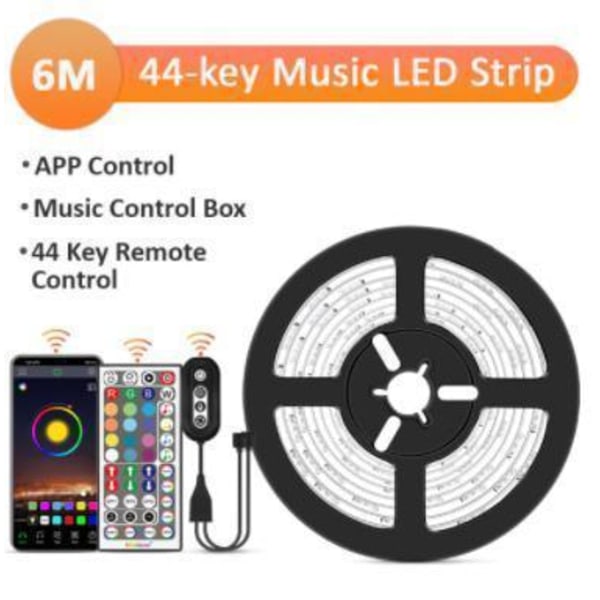 6M - 44-Tast Musik LED-Strips - APP-styring - Musikstyringsboks MultiColo multicolor 6m 44key music led strip 18LED/m