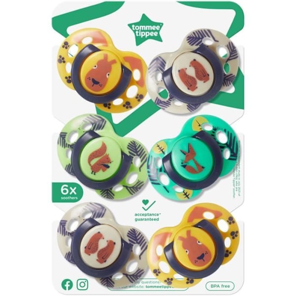 Sutter - TOMMEE TIPPEE - KUL - 18-36 måneder - Pakke med 6 - Symmetrisk ortodontisk form - BPA-fri silikon