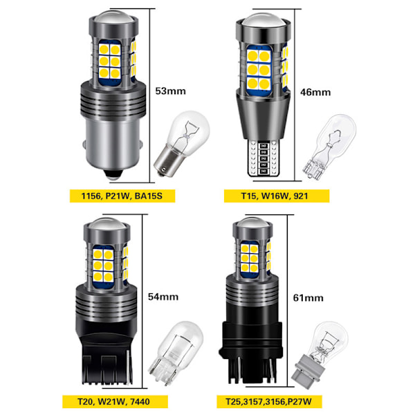 T15 W16W 12V-24V (2-pak) LED-bilpære 921 912, 800 lm hvid 6500K, til bilens LED-baklygter, parkering, baklygter.