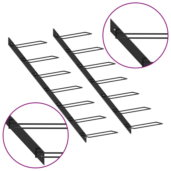 vidaXL Veggmontert vinstativ for 14 flasker, 2 stk, svart metall black 4100