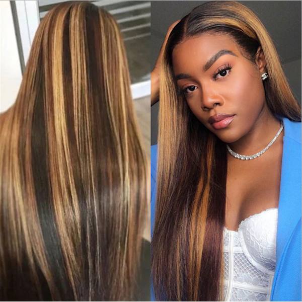 Ombre Blonde Peruk for kvinner Syntetisk Lang Rett Hai