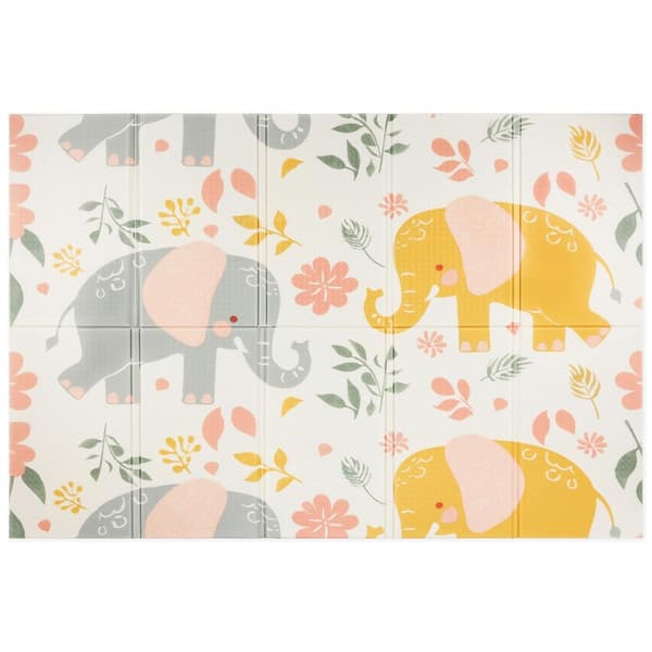 Double-sided foldable foam mat 180 x 120 x 1 cm - Exotic Elephants/Delicate Grey-FA- Elephants