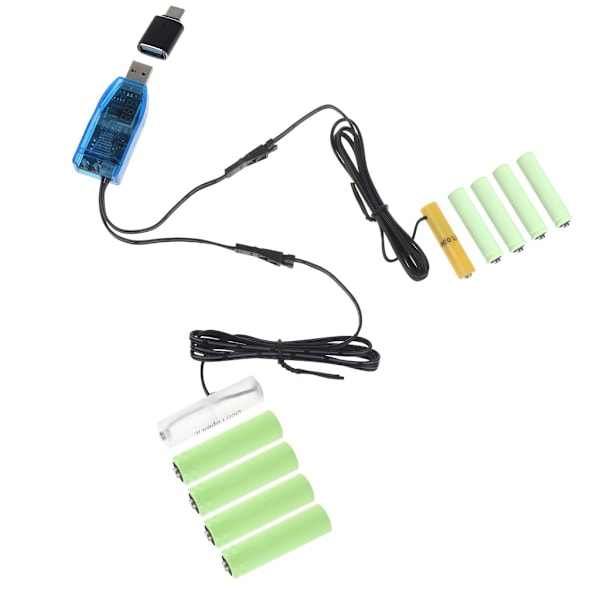 1 till 2 USB till 1V-24V justerbar power AA+AAA Dummy-batteribyte för 1-8st AA AAA-batterier