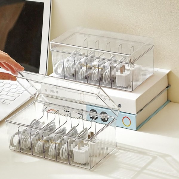 1 stk Klar Elektronikk Organizer Bokser, 6 Kapasitet Akryl Ladestasjons Organizer, Kabel Organizer Etui, Data Kabel Oppbevaringsboks for Hjemmet