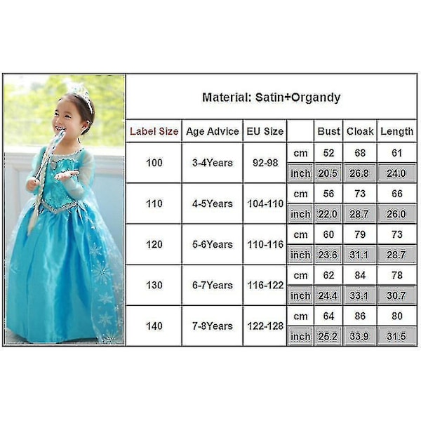 Flickors Frozen Queen Elsa Prinsessekjole Cosplay Kostume Julparty Fancy Dress Up (FMY) 6-7 Years