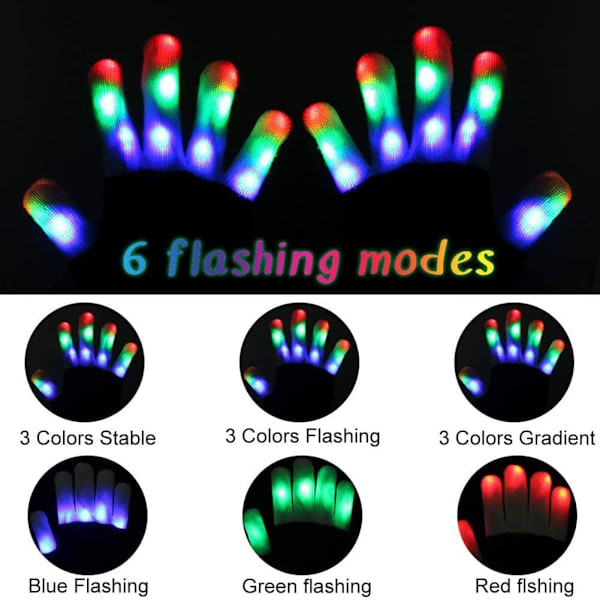 LED-hansker for barn med 7 lysmoduser, lysende hansker, LED-hansker for barn-FA-