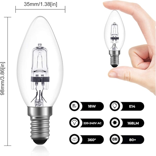 Pakkaus E14 18w Halogeenilamppuja Himmennettävä Lämmin Valkoinen 2700k Himmennettävä C35 Valonlähteet Pienet Ruuvi (ses) Edison-kannat 3-5w Led-lamput H420 Cha