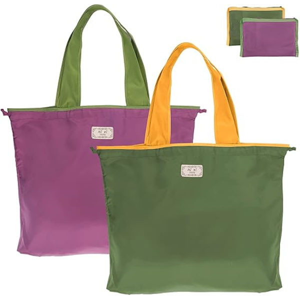 Genanvendelige Indkøbsposer, Stor Foldbar Indkøbspose med Lynlås Vandafvisende Shopper-Taske, Let Nylon-Madvareposer til Indkøb Hjemme