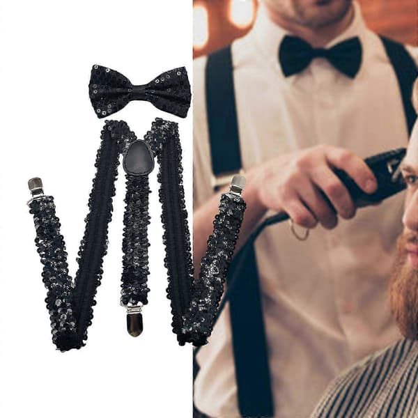 Mode Pailletter Seler Smoking Butterfly Til Mænd Justerbare Elastiske Seler Til Musikfestival Formel Begivenhed-FA- Silver