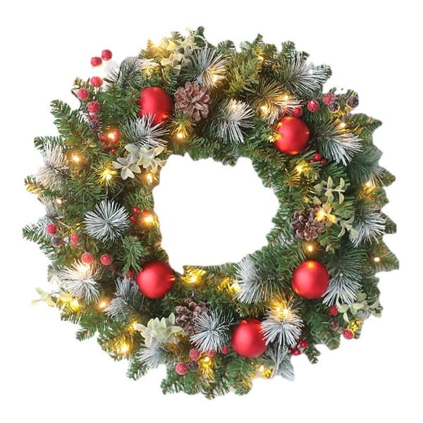 Julekrans med lys udendørs jule dørkrans indendørs julekrans julepynt (30 cm med 20 lys)-FA-