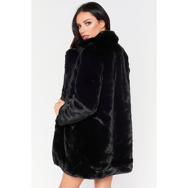 Kvinders varm vinterjakke i kunstig pels med for og knapper - Sort Black XL