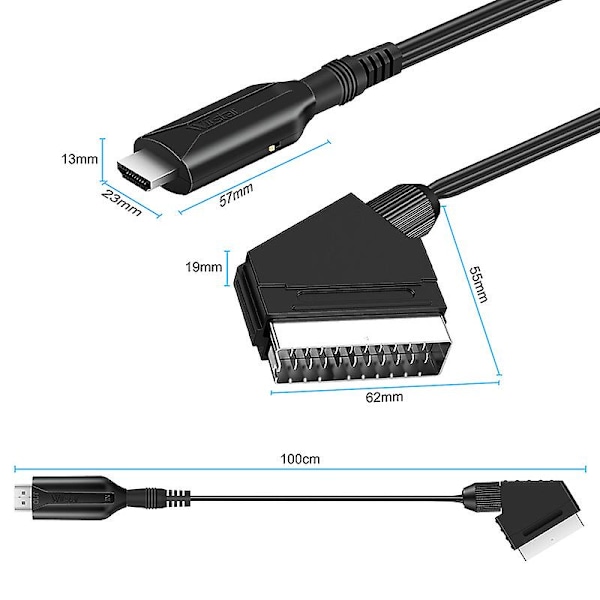 Scart till HDMI-omvandlare Ljud Video Adapter för HDTV/DVD/ Set Top Box/PS3/PAL/NTSC